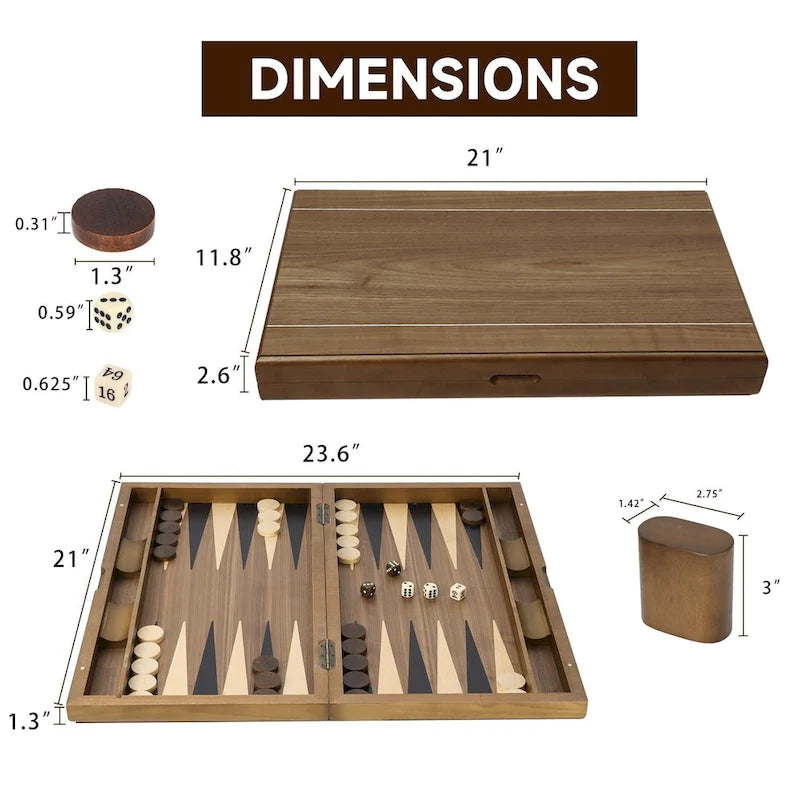 GSE 21 Premium Wooden Inlay Backgammon Board Game Set, Portable Folding Backgammon Board Game with Game Pieces - 21-Inch