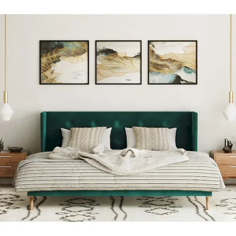 Carson Carrington Uddesbo Modern Green Fabric & Walnut Bed