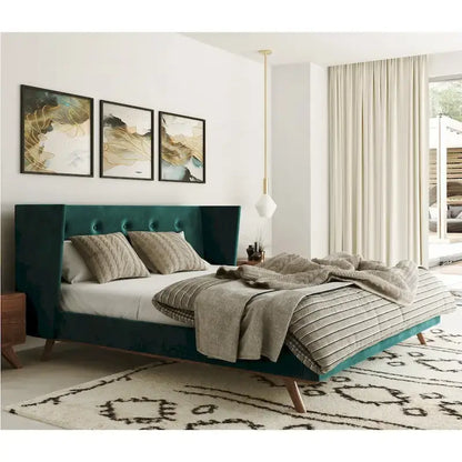 Carson Carrington Uddesbo Modern Green Fabric & Walnut Bed
