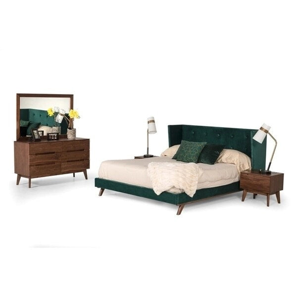 Carson Carrington Uddesbo Modern Green Fabric & Walnut Bed