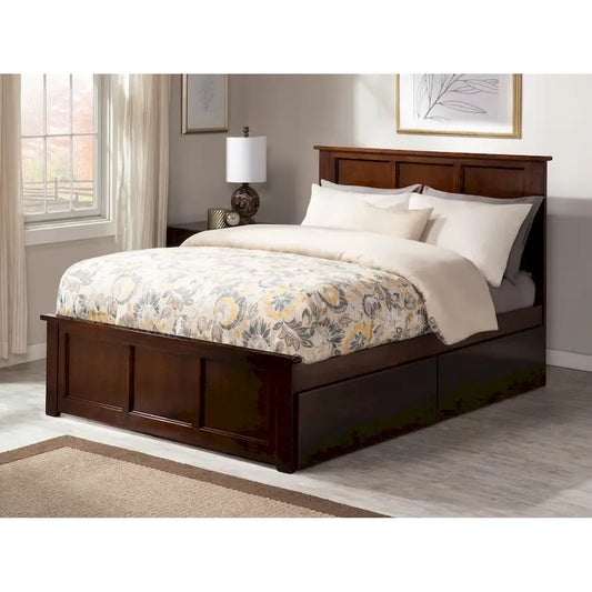 Madison Full Platform Bed with 2 Storage Drawers in Walnut