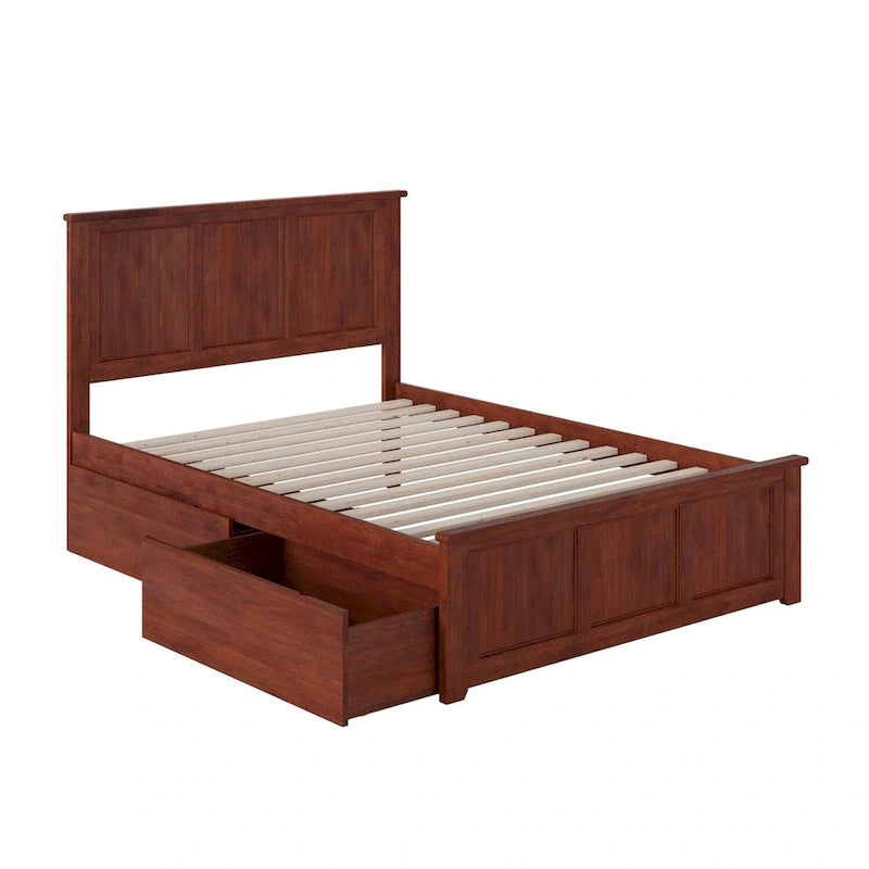 Madison Full Platform Bed with 2 Storage Drawers in Walnut