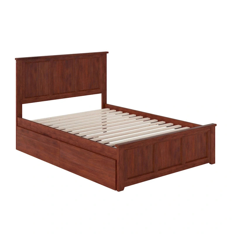 Madison Full Platform Bed with 2 Storage Drawers in Walnut