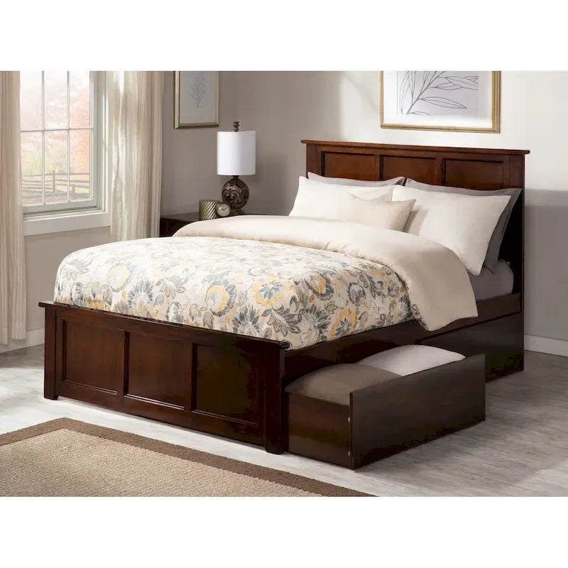 Madison Full Platform Bed with 2 Storage Drawers in Walnut