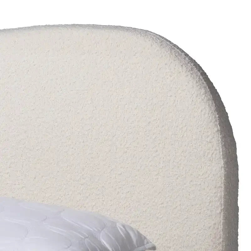 Maya Mid-Century Modern Cream Boucle Fabric and Oak Brown Finished Wood Queen Size Platform Bed