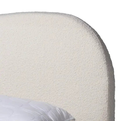 Maya Mid-Century Modern Cream Boucle Fabric and Oak Brown Finished Wood Queen Size Platform Bed