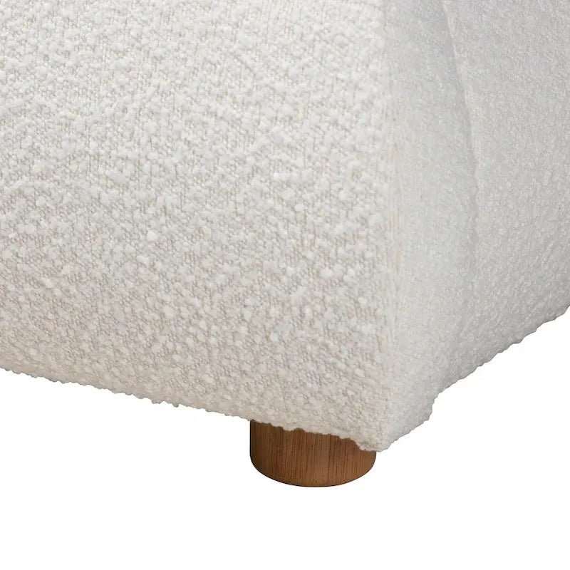 Maya Mid-Century Modern Cream Boucle Fabric and Oak Brown Finished Wood Queen Size Platform Bed