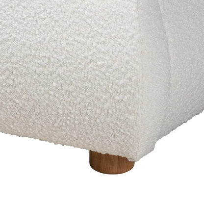 Maya Mid-Century Modern Cream Boucle Fabric and Oak Brown Finished Wood Queen Size Platform Bed