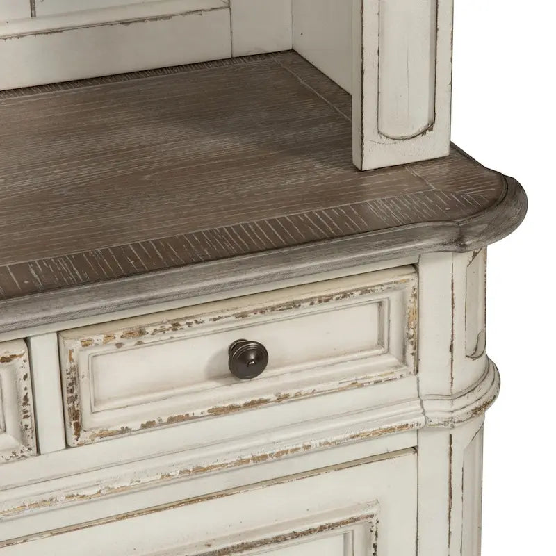 Magnolia Manor Antique White Weathered Bark 3 Piece Desk & Hutch Set