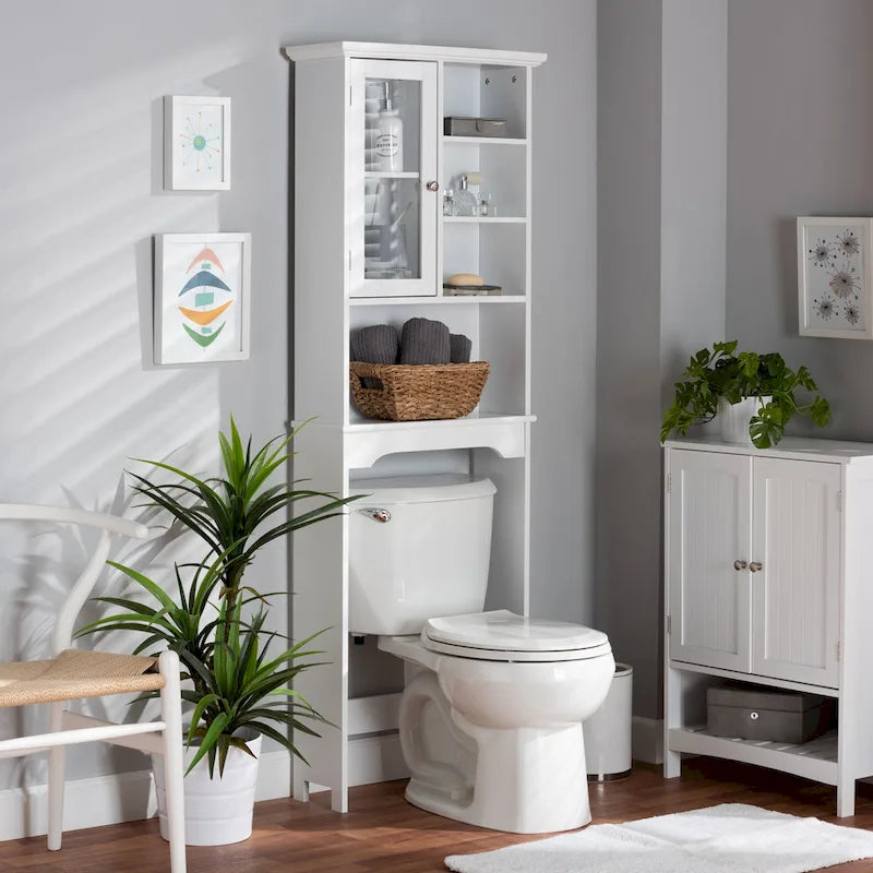 Campbell White Finished Wood Over the Toilet Bathroom Storage Cabinet