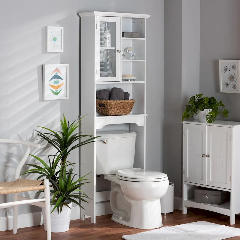Campbell White Finished Wood Over the Toilet Bathroom Storage Cabinet