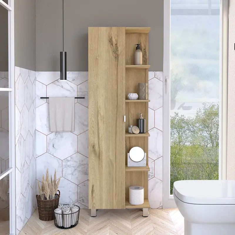 Mirror Linen Cabinet with 4Interior Shelves and 5 External Shelves