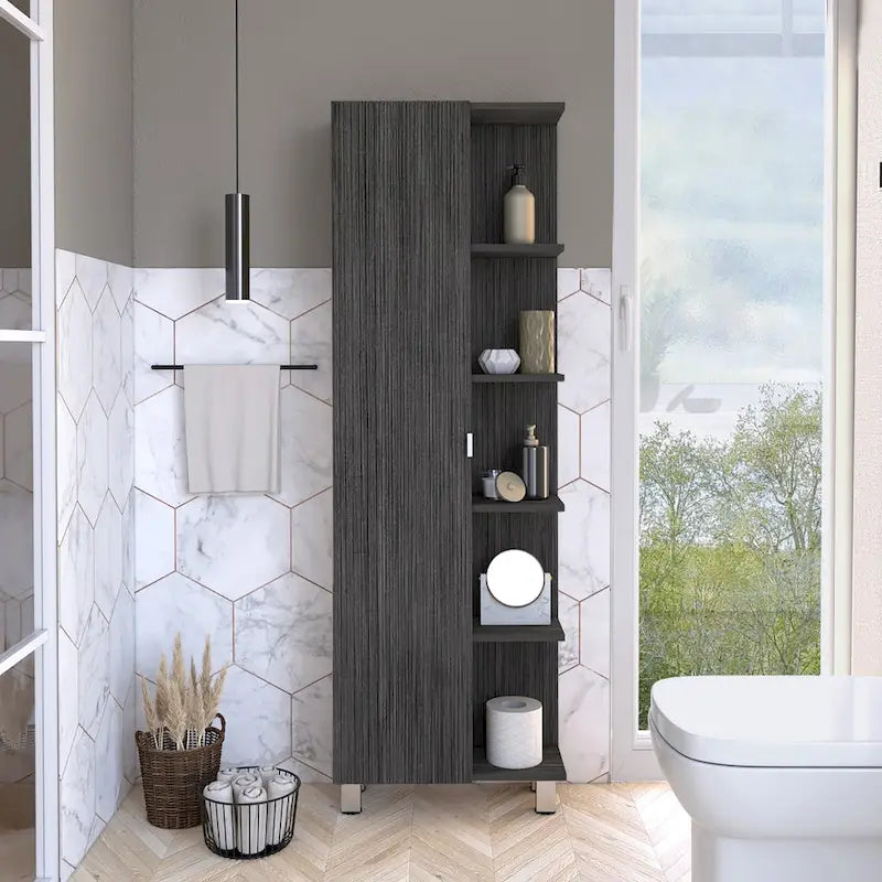 Mirror Linen Cabinet with 4Interior Shelves and 5 External Shelves