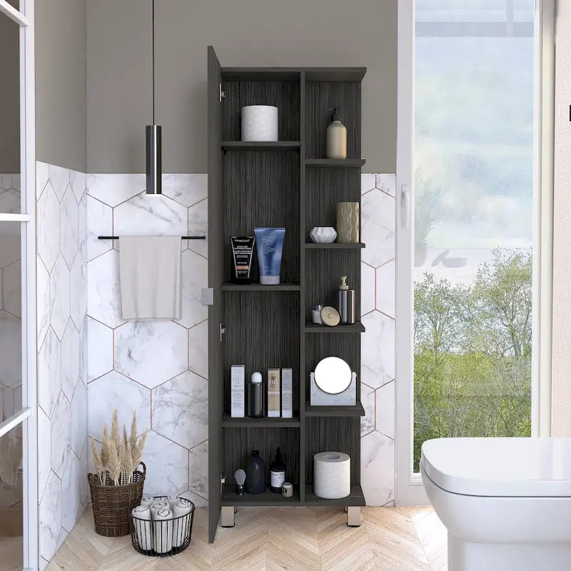 Mirror Linen Cabinet with 4Interior Shelves and 5 External Shelves