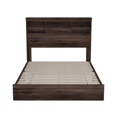 4-Pieces Bedroom Sets Queen Size Wooden Bed Frame with 2 Nightstands and 1 Dresser,Dark Walnut