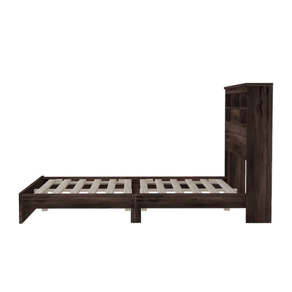 4-Pieces Bedroom Sets Queen Size Wooden Bed Frame with 2 Nightstands and 1 Dresser,Dark Walnut