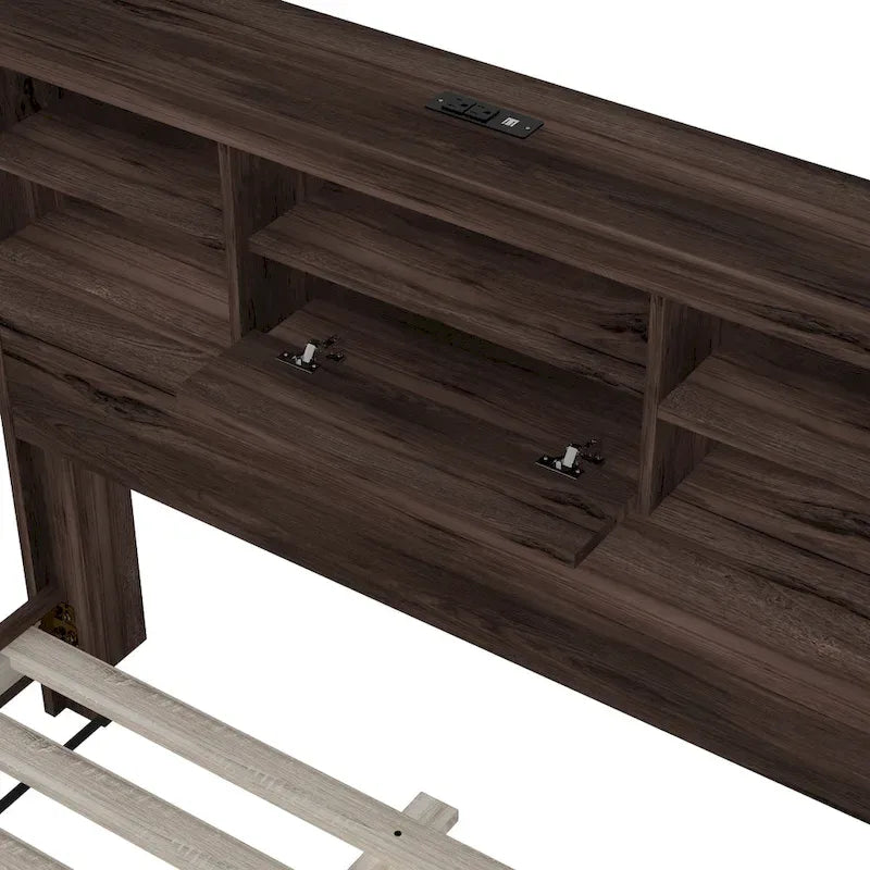 4-Pieces Bedroom Sets Queen Size Wooden Bed Frame with 2 Nightstands and 1 Dresser,Dark Walnut