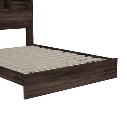 4-Pieces Bedroom Sets Queen Size Wooden Bed Frame with 2 Nightstands and 1 Dresser,Dark Walnut