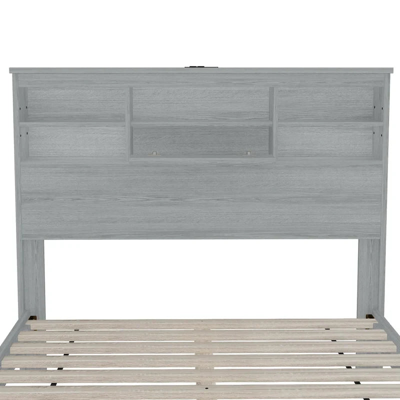 4-Pieces Bedroom Sets Queen Size Wooden Bed Frame with 2 Nightstands and 1 Dresser,Dark Walnut