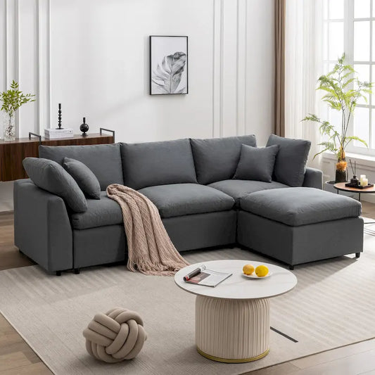 U_STYLE Down Filled Upholstery Convertible Sectional Sofa, L Shaped Couch with Reversible Chaise