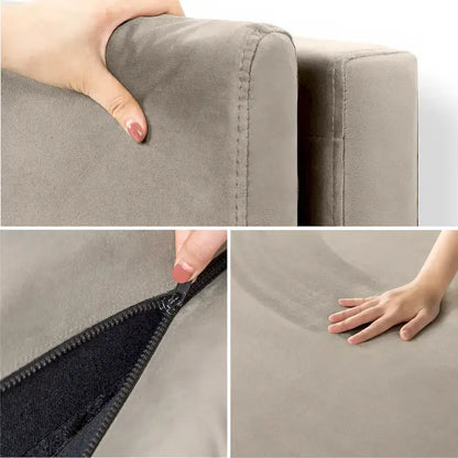 Priage by ZINUS Latte Velvet Upholstered Platform Bed Frame with Split Headboard