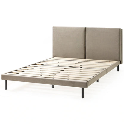 Priage by ZINUS Latte Velvet Upholstered Platform Bed Frame with Split Headboard