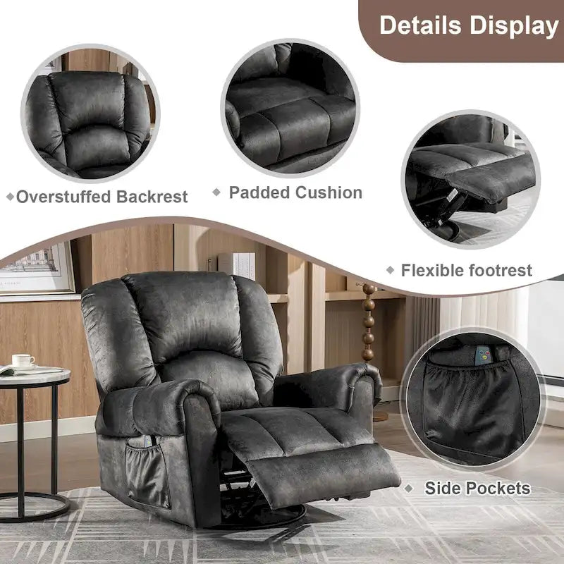 Swivel Rocker Recliners Rocking Swivel Recliner Chair With Massage And Heat With Side Pockets