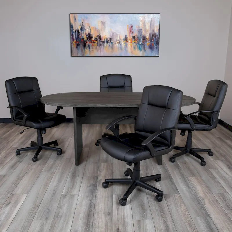 5 Piece Oval Conference Table Set with 4 LeatherSoft-Padded Task Chairs