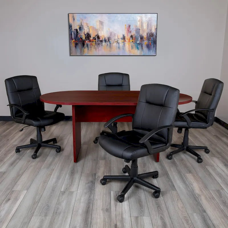 5 Piece Oval Conference Table Set with 4 LeatherSoft-Padded Task Chairs