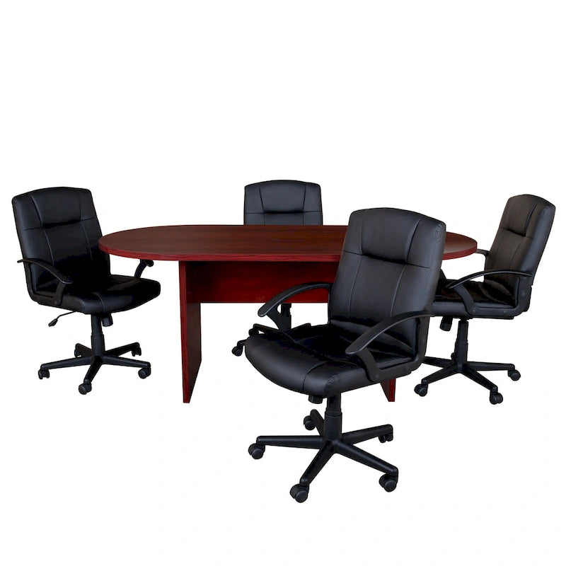 5 Piece Oval Conference Table Set with 4 LeatherSoft-Padded Task Chairs