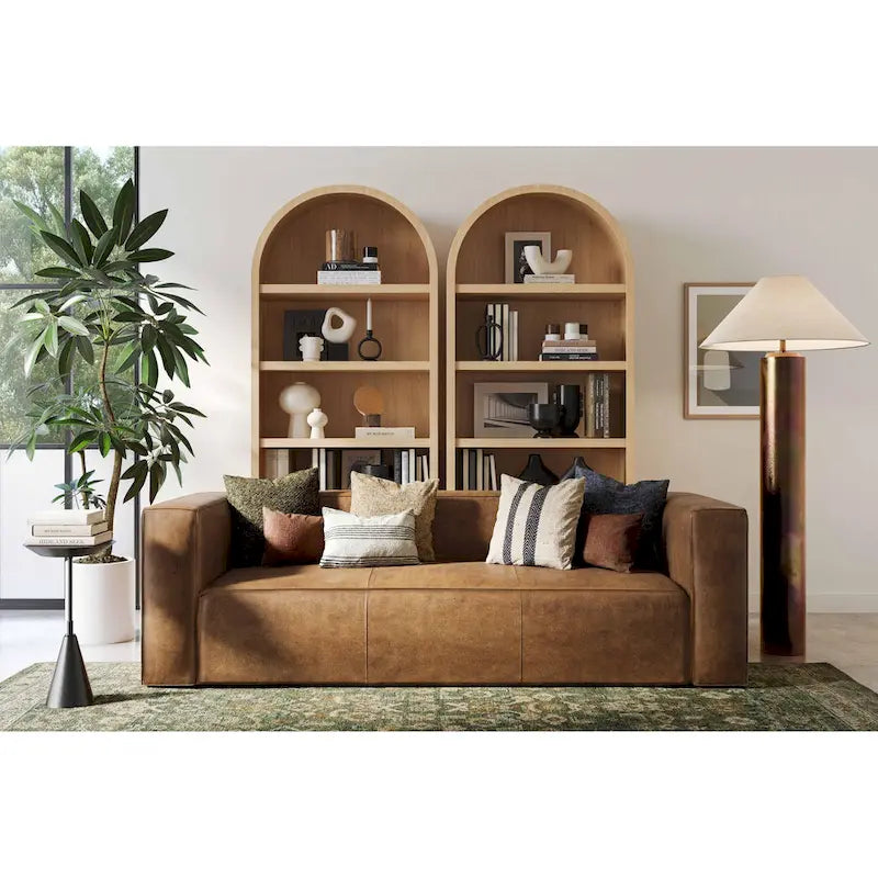 Aurora Modern Brown Blended Leather Sofa - 89.8W x 38.2D x 27.2H