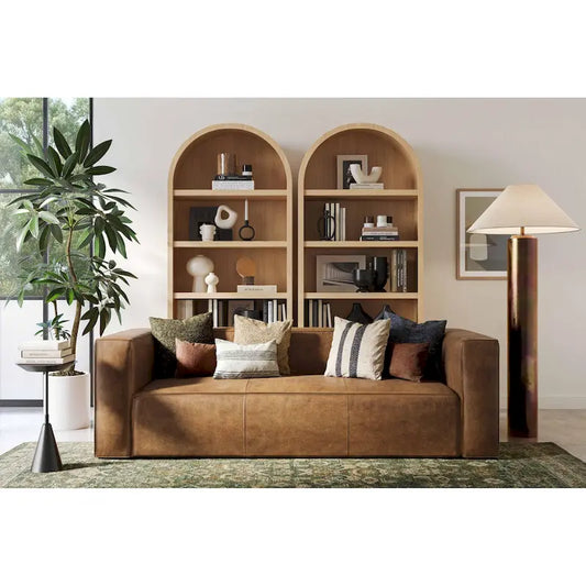 Aurora Modern Brown Blended Leather Sofa - 89.8W x 38.2D x 27.2H