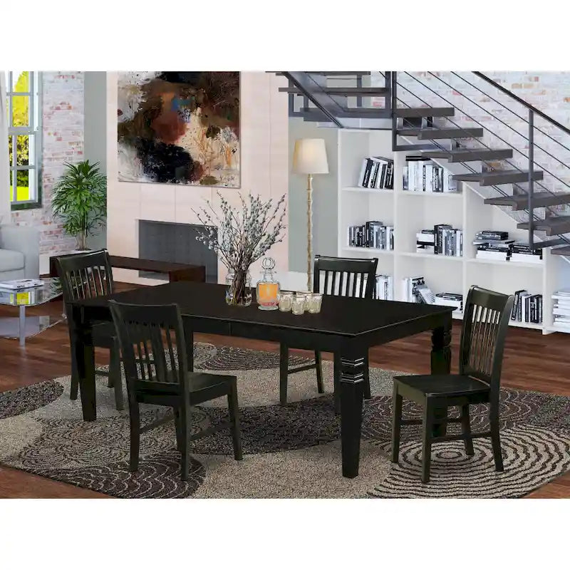 East West Furniture Kitchen Table Set- a Rectangle Dining Room Table and Dining Chairs, Black (Pieces Options)