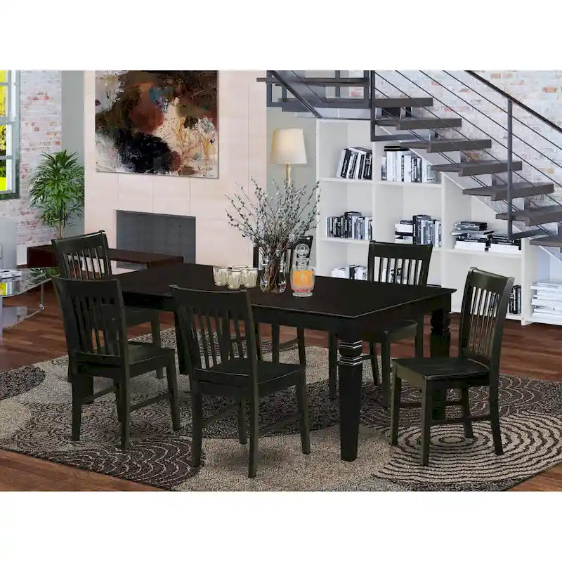 East West Furniture Kitchen Table Set- a Rectangle Dining Room Table and Dining Chairs, Black (Pieces Options)