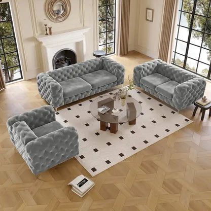 Corvus Aosta Tufted Velvet Loveseat and Sofa Living Room Chesterfield Set