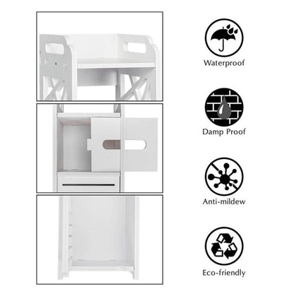 4-Tier Bathroom Standing Shelf Storage Closet Organizer Free Standing Shelves Rack Cabinet with 2 Doors