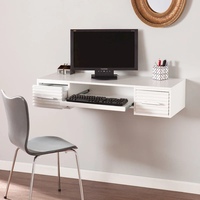SEI Furniture Shaw Modern White 2-drawer Floating Wall-mount Desk