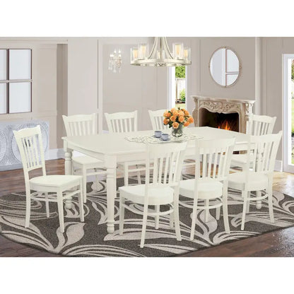 East West Furniture 9 Piece Kitchen Table Set Includes a Rectangle Dining Table and 8 Dining Room Chairs, Linen White