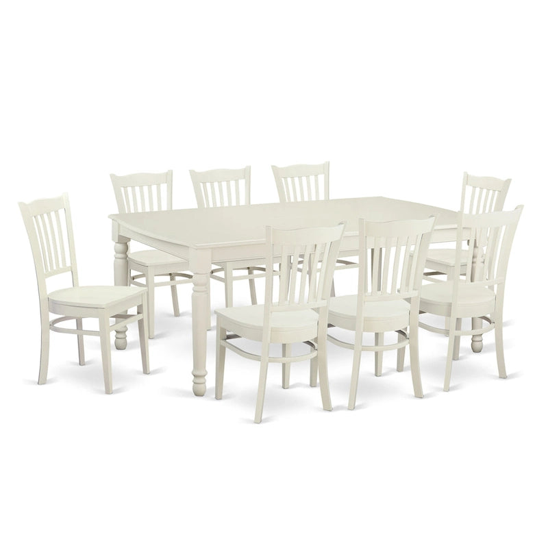 East West Furniture 9 Piece Kitchen Table Set Includes a Rectangle Dining Table and 8 Dining Room Chairs, Linen White