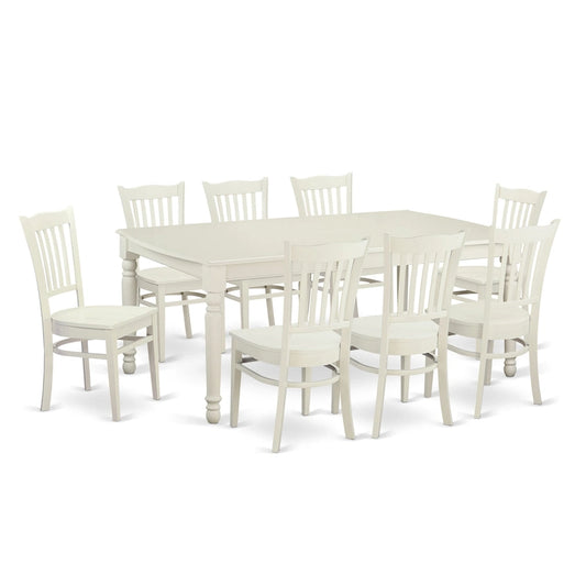 East West Furniture 9 Piece Kitchen Table Set Includes a Rectangle Dining Table and 8 Dining Room Chairs, Linen White