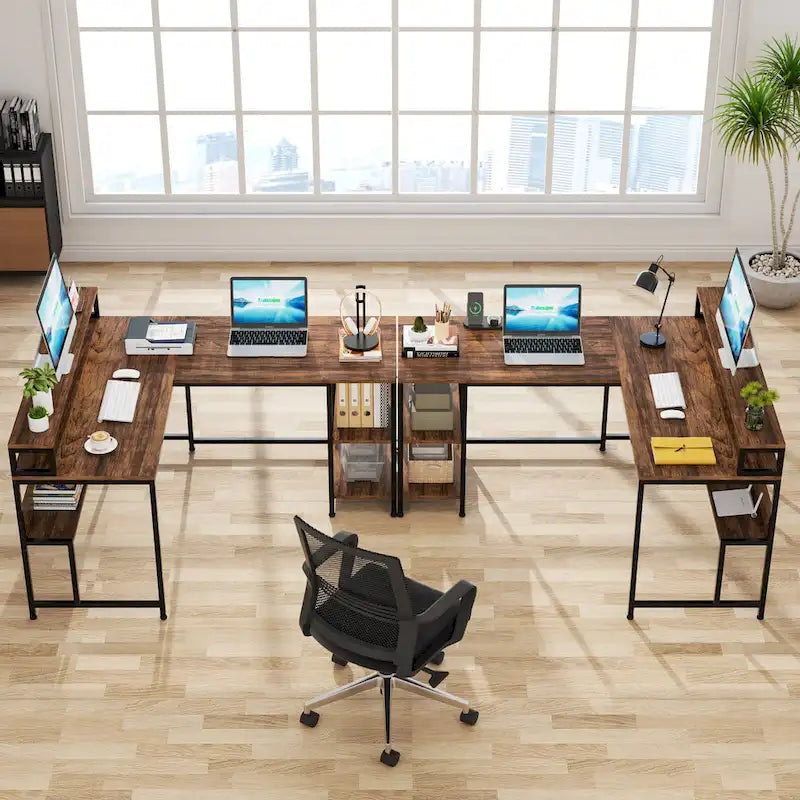 59 Corner L Shaped Desk with Monitor Stand and Storage Shelf,Reversible Large Workstation Desk Furniture for Home Office