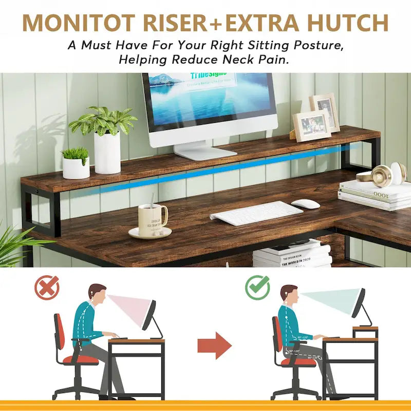 59 Corner L Shaped Desk with Monitor Stand and Storage Shelf,Reversible Large Workstation Desk Furniture for Home Office