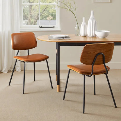 Art Leon Set of 2 Mid-century PU Leather Bentwood Dining Chairs