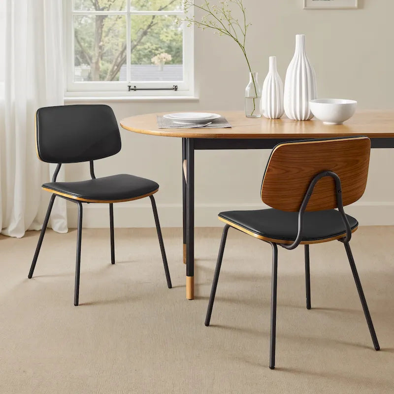 Art Leon Set of 2 Mid-century PU Leather Bentwood Dining Chairs