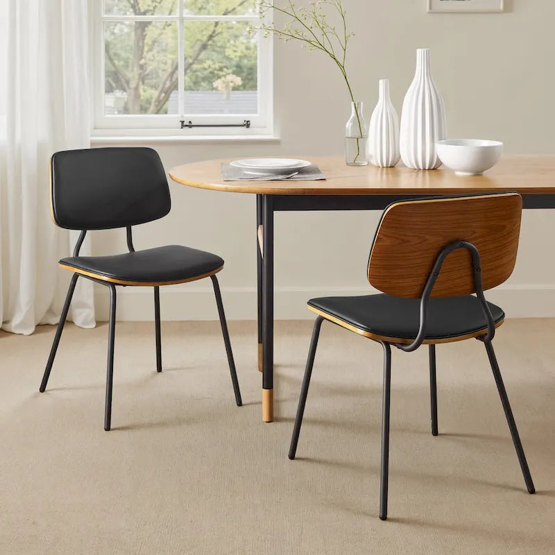 Art Leon Set of 2 Mid-century PU Leather Bentwood Dining Chairs