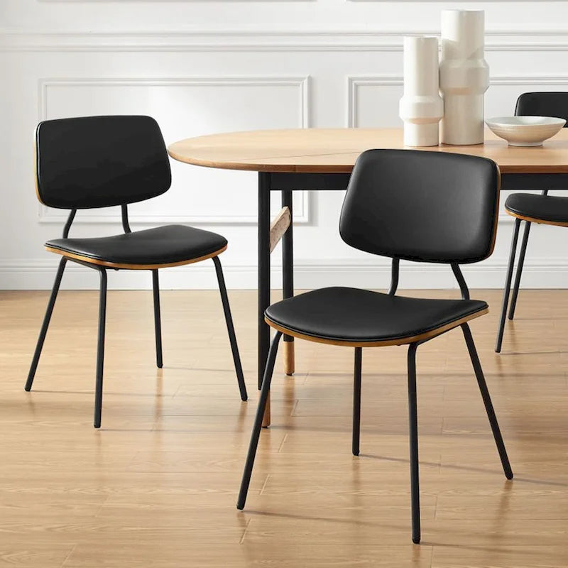 Art Leon Set of 2 Mid-century PU Leather Bentwood Dining Chairs