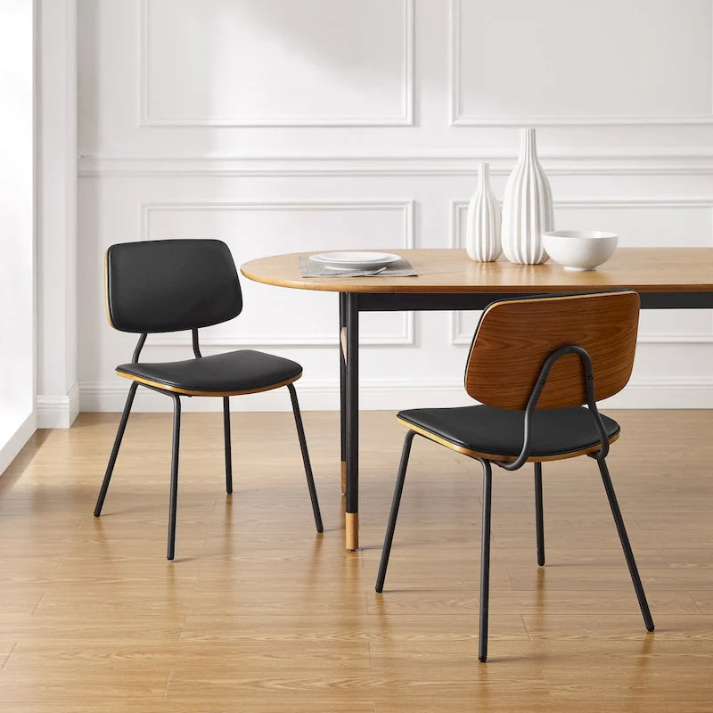 Art Leon Set of 2 Mid-century PU Leather Bentwood Dining Chairs