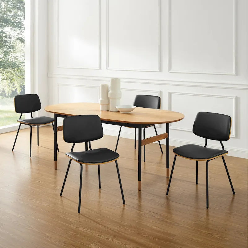 Art Leon Set of 2 Mid-century PU Leather Bentwood Dining Chairs