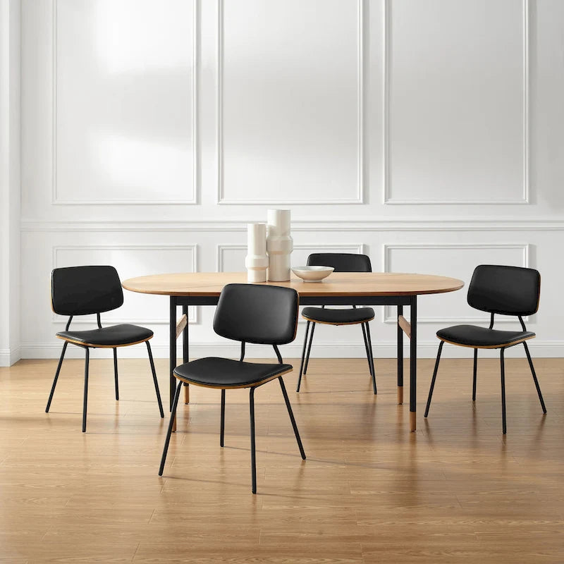 Art Leon Set of 2 Mid-century PU Leather Bentwood Dining Chairs