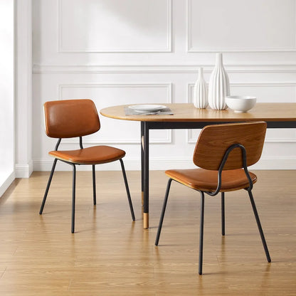 Art Leon Set of 2 Mid-century PU Leather Bentwood Dining Chairs